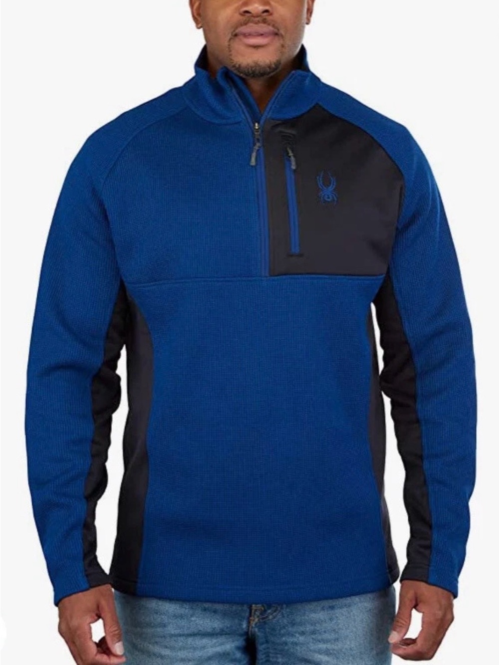 Spyder Mens Black Blue Long Sleeve Gait Knit 1/2 Zip Pullover Sweater Size Large